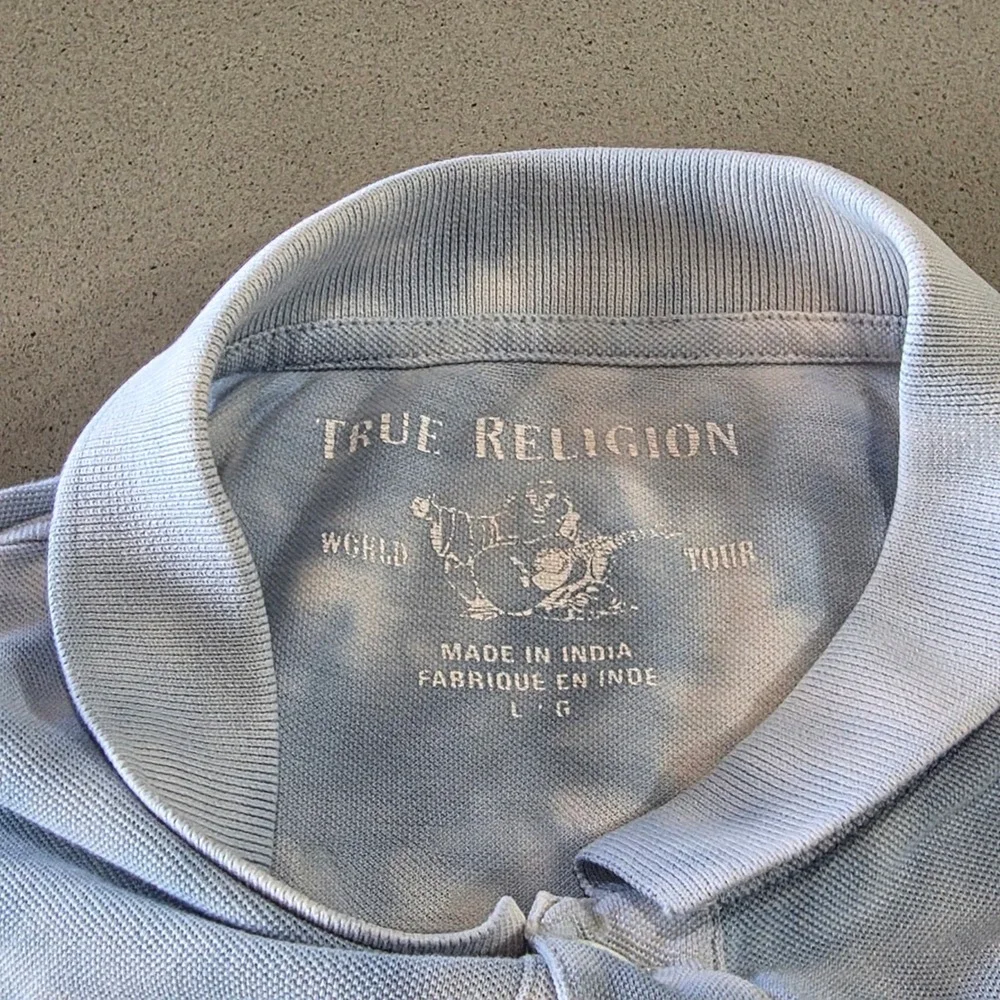 True Religion Mens Blue Tie Dye World Tour Logo Polo Shirt Size Large